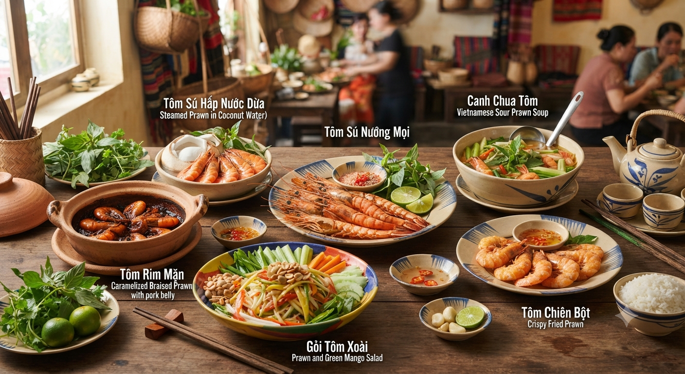 Nhóm món tôm sú với phong cách chế biến đa dạng